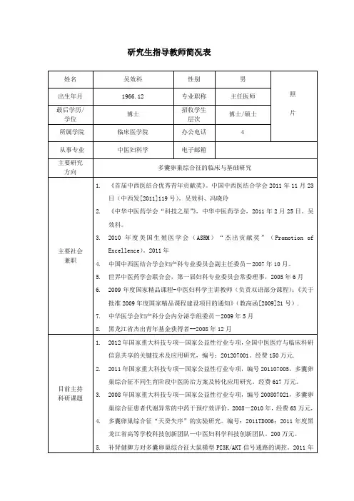 黑龙江中医药大学-博士研究生导师简介-吴效科
