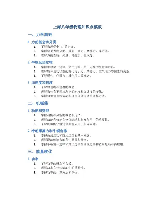 上海八年级物理知识点模板