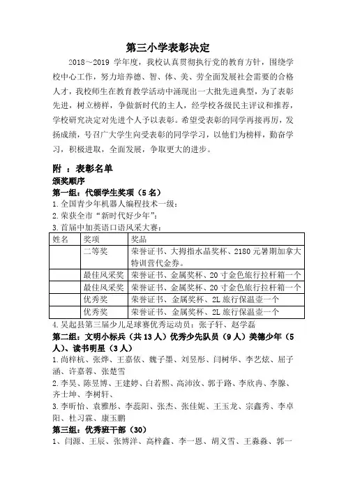第三小学表彰议程流程