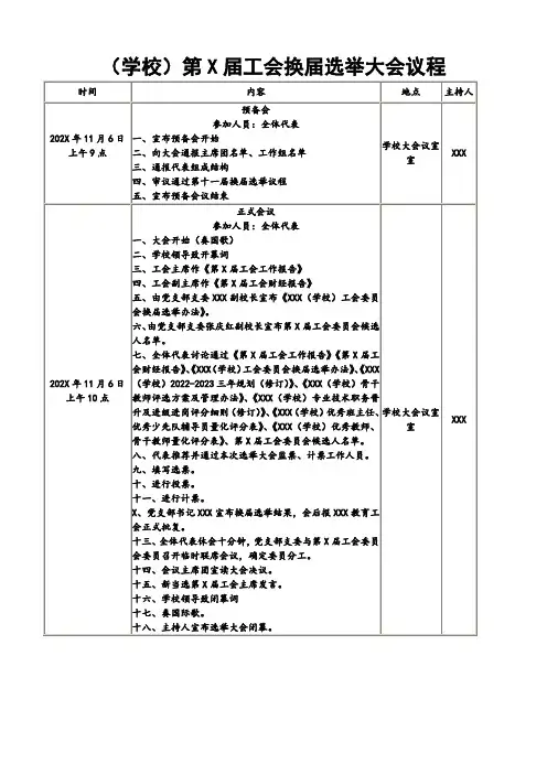 学校工会换届选举大会议程