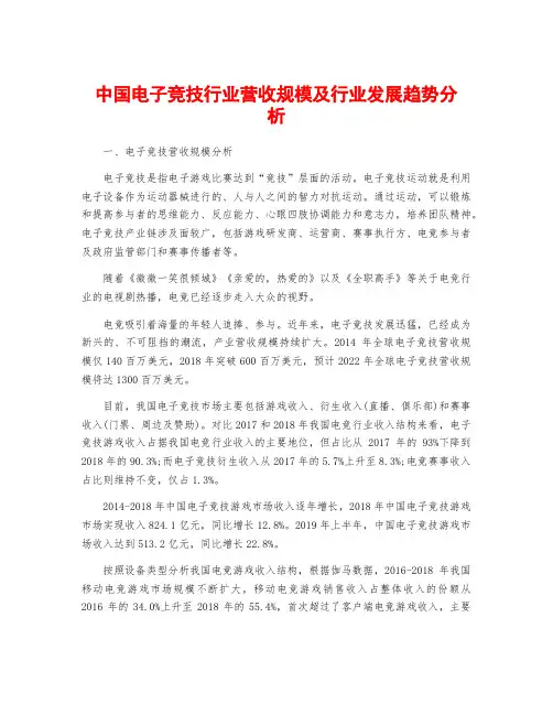 中国电子竞技行业营收规模及行业发展趋势分析