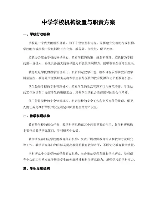 中学学校机构设置与职责方案