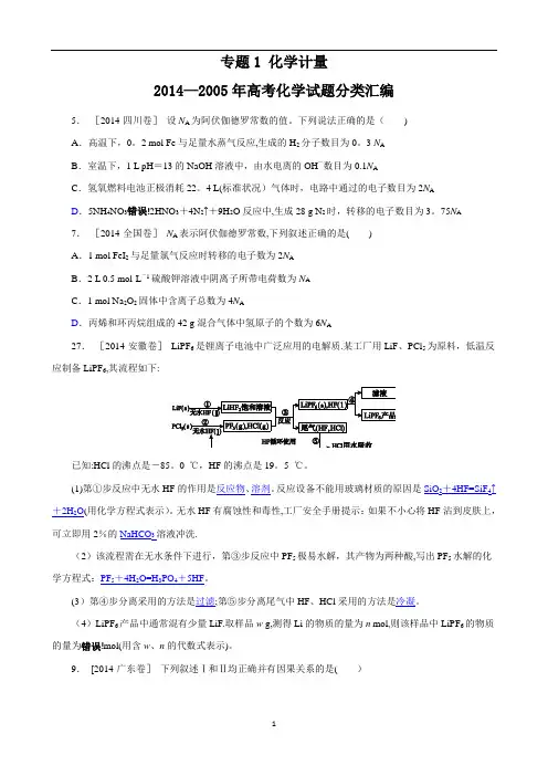 物质的量及浓度高考题