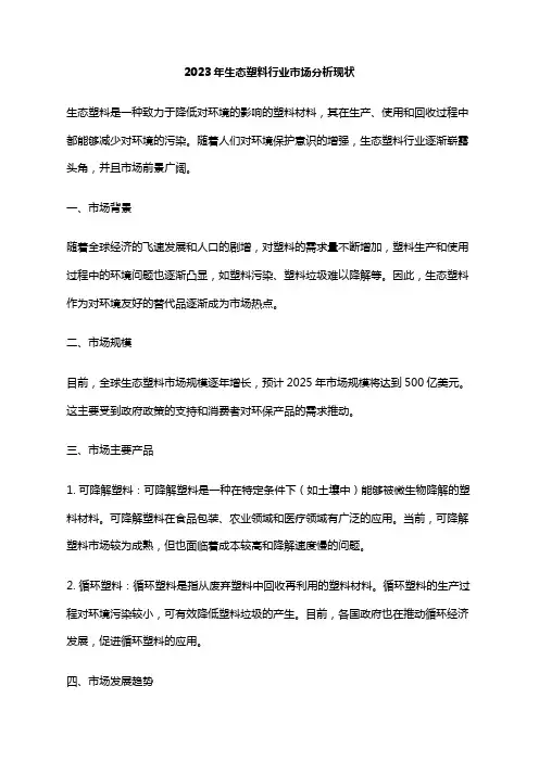 2023年生态塑料行业市场分析现状