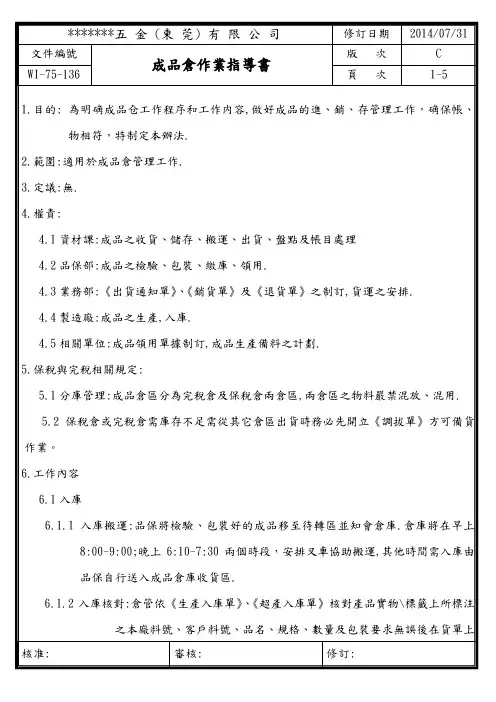 WI-75-136成品仓作业指导书