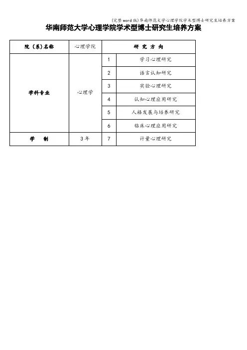 (完整word版)华南师范大学心理学院学术型博士研究生培养方案