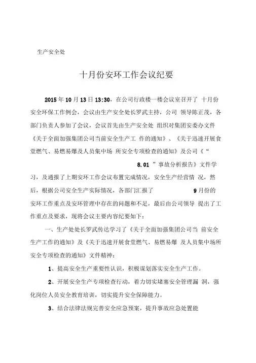 安全环保工作会议纪要----