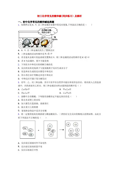 初三化学常见的酸和碱(同步练习)及解析