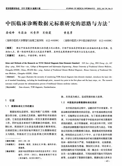 中医临床诊断数据元标准研究的思路与方法