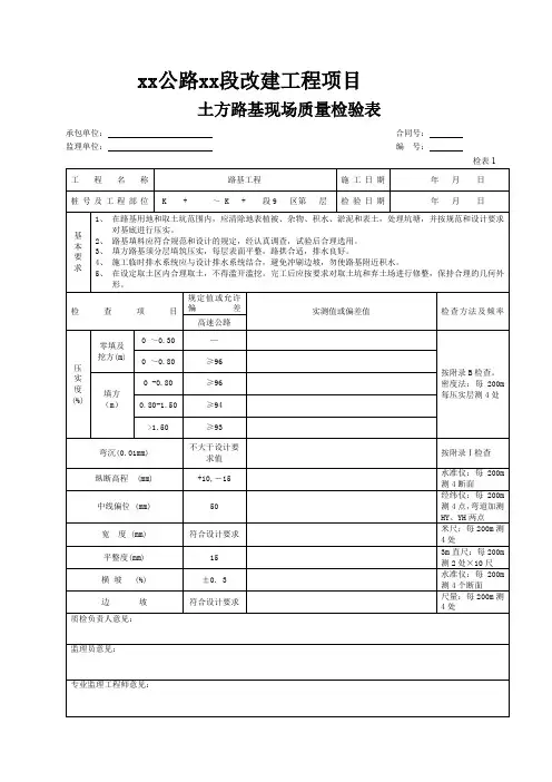 公路改建工程施工表格路基检表(10张)