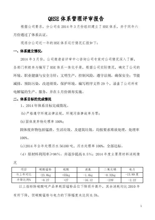 QHSE管理评审报告