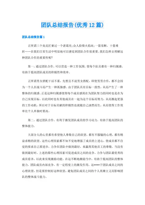 团队总结报告(优秀12篇)