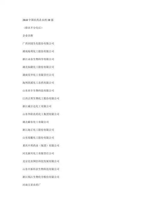 2010中国农药杀虫剂50强