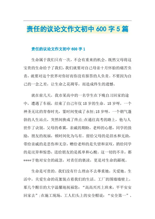 责任的议论文作文初中600字5篇