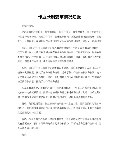 作业长制变革情况汇报