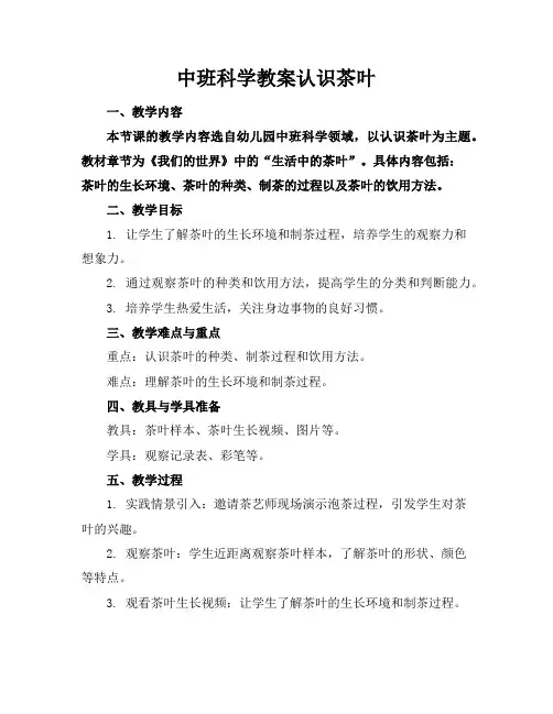 中班科学教案认识茶叶