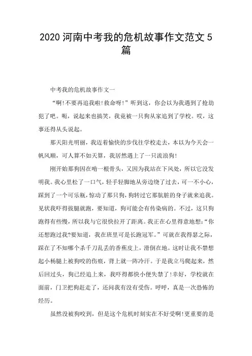 2020河南中考我的危机故事作文范文5篇