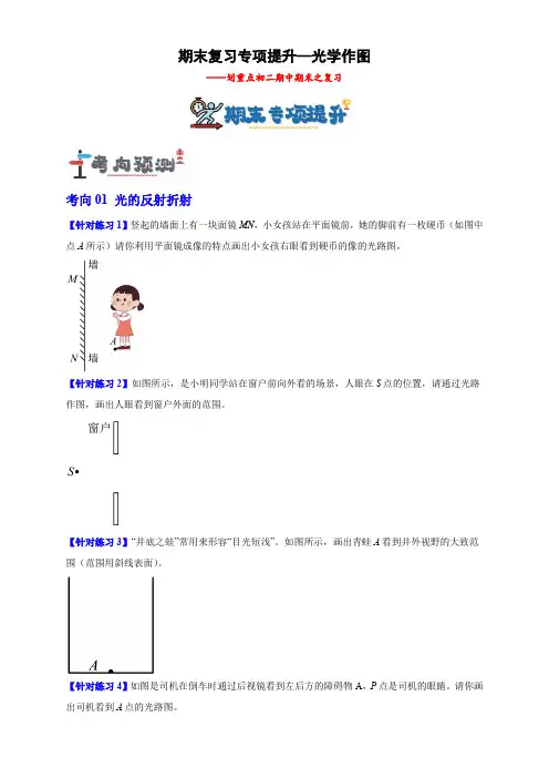 人教版八年级物理上学期期末复习专项提升之光学作图(原卷版)