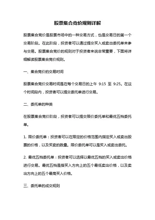 股票集合竞价规则详解