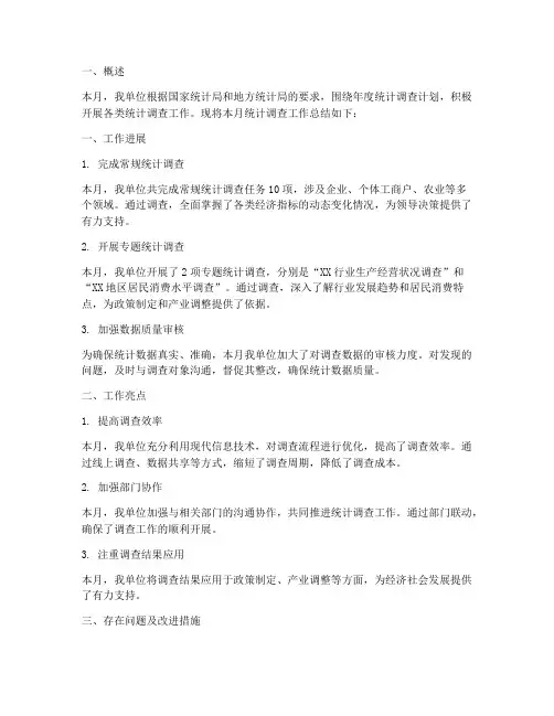 统计调查月报总结范文