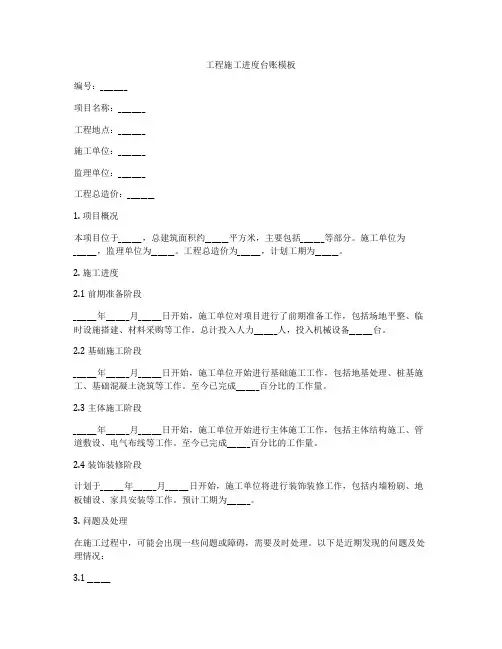 工程施工进度台账模板
