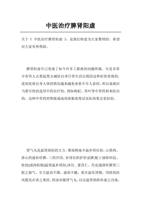 中医治疗脾肾阳虚