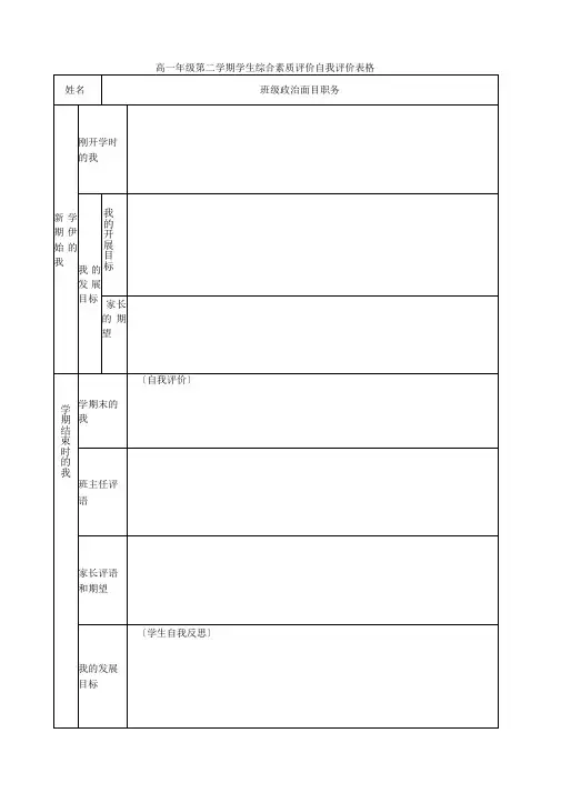 综合素质评价自我评价表格完整优秀版