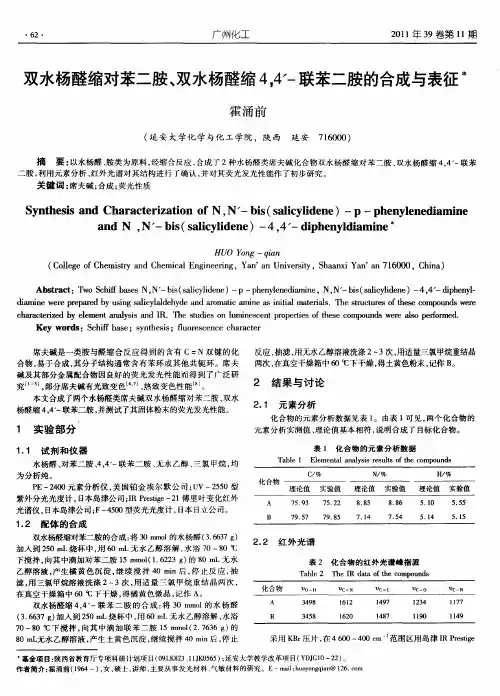 双水杨醛缩对苯二胺、双水杨醛缩4,4’-联苯二胺的合成与表征