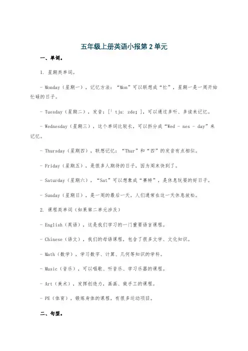 五年级上册英语小报第2单元