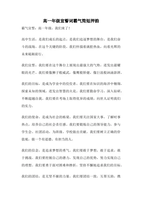 高一年级宣誓词霸气简短押韵