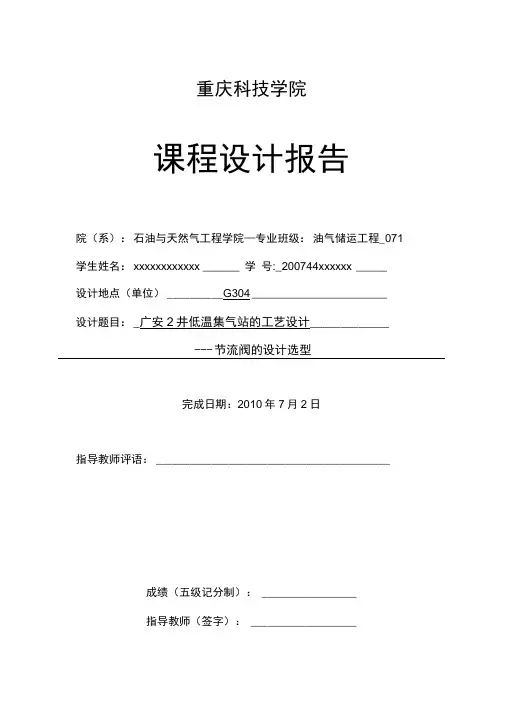 油气集输课程设计--节流阀选型资料
