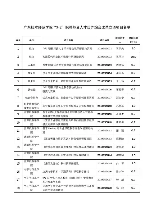 广东技术师范学院3+2职教师资人才培养综合改革立项项目名单【模板】