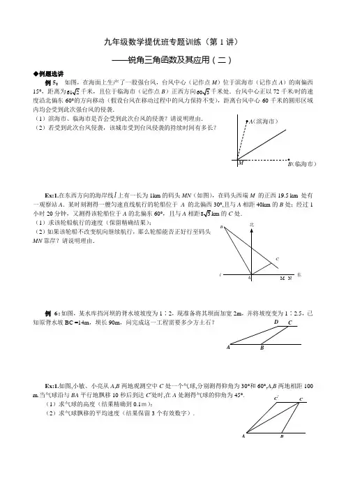 苏科版九年级下数学提优班专题训练(2)