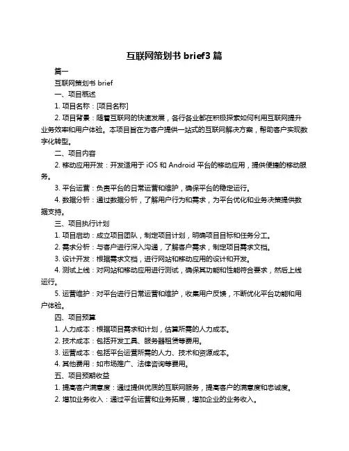互联网策划书brief3篇