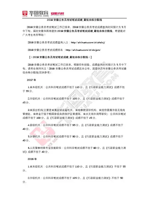 2018安徽公务员考试笔试成绩_最低合格分数线