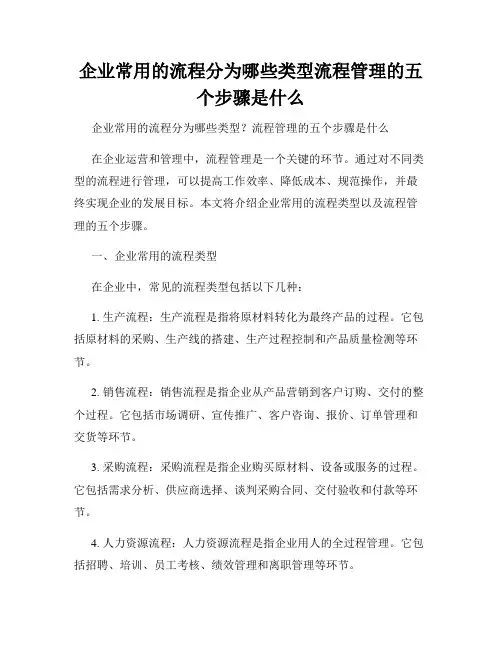 企业常用的流程分为哪些类型流程管理的五个步骤是什么