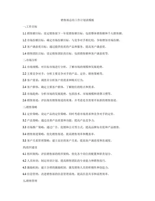 销售部总结工作计划表模板