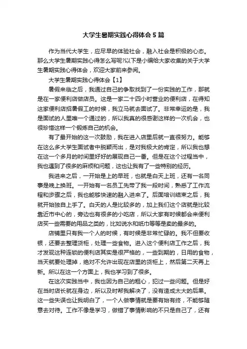 大学生暑期实践心得体会5篇