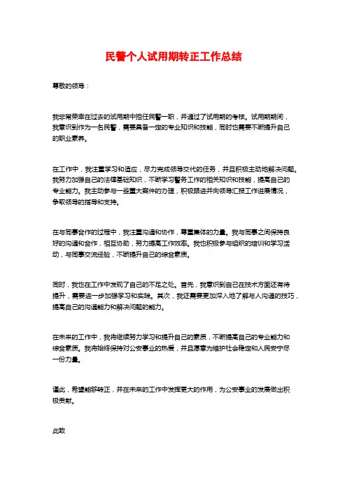 民警个人试用期转正工作总结