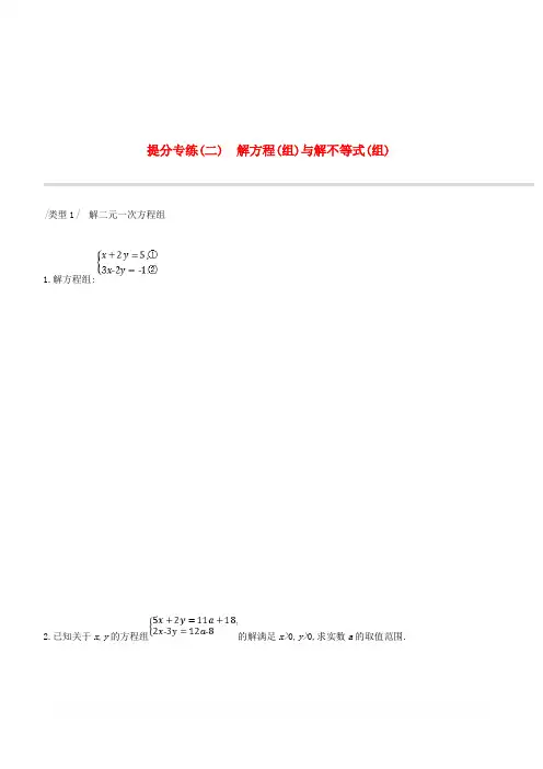【精品】2019年云南省中考数学总复习提分专练二解方程组与解不等式组练习【含答案】
