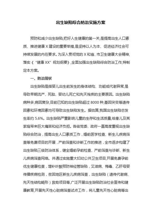 出生缺陷综合防治实施方案