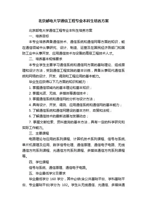 北京邮电大学通信工程专业本科生培养方案