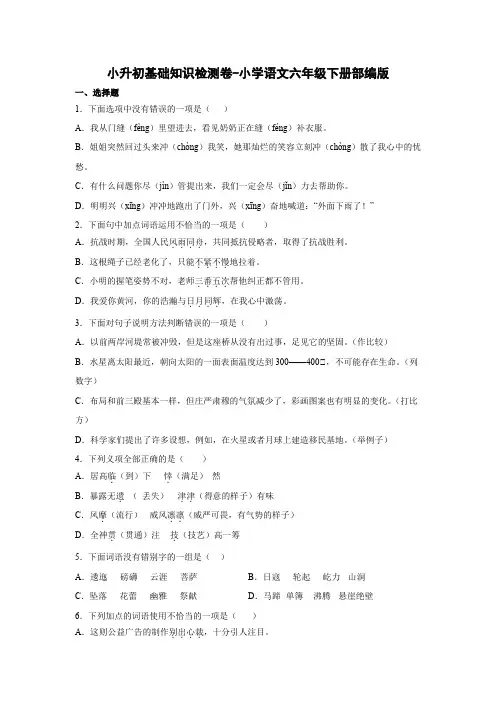 小升初基础知识检测卷-2022-2023学年语文六年级下册(部编版)