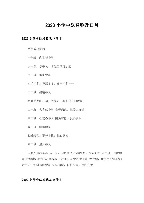 2023小学中队名称及口号