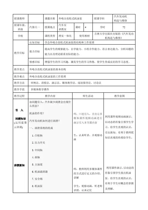 外啮合齿轮式机油泵