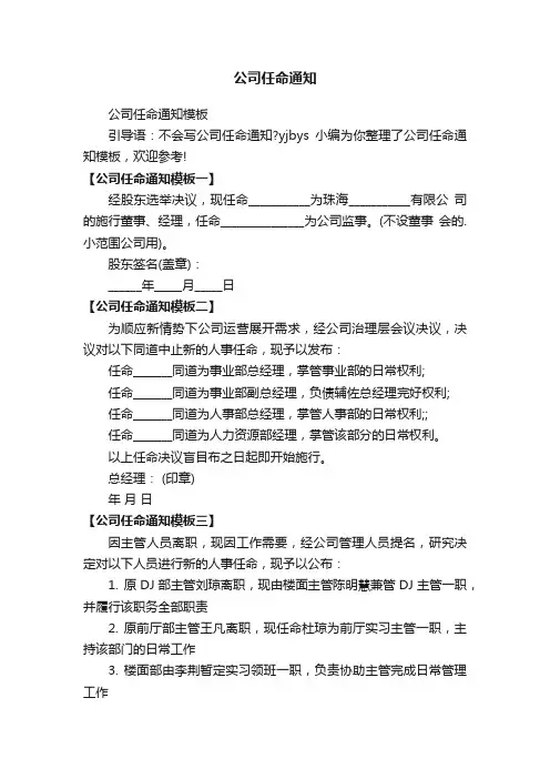 公司任命通知模板