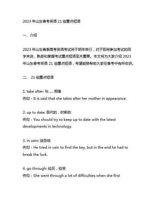 2023年山东春考英语21组重点短语