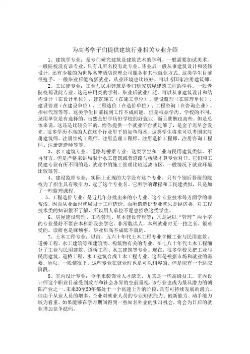 建筑行业相关专业介绍