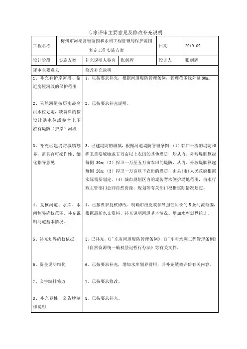 专家评审主要意见及修改补充说明