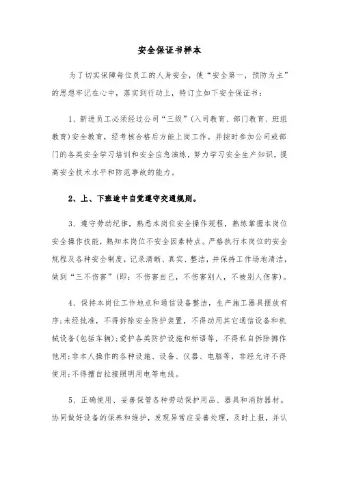 安全保证书样本（2篇）